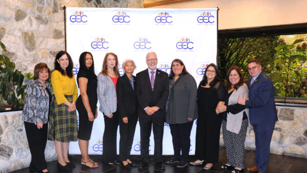 GEC’s senior administration: (From left) Caroline Mansuetto, director of development; Patricia Romano, COO; Sonia Miranda, quality assurance coordinator; Laura Thompson, director of residential services; State Sen. Iwen Chu; Joe Riley, executive director and CEO; Elaine Deberardine, compliance officer; Jennifer Herusso, director of adult day services; Marguerite Colantoni, development assistant; and Michael Amodio, IT/project manager.