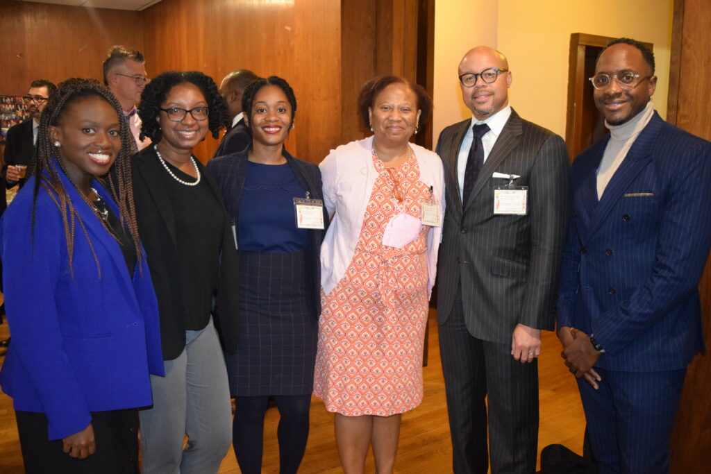 From left: Betsey Jean-Jacques, president of the Catholic Lawyers Guild of Kings County; Hon. Inga O’Neale; Natoya McGhie; Pamela Walker; Anthony Vaughn, president-elect of the Brooklyn Bar Association, and Kemar Hermitt at 2023 Court Attorney's Reception.