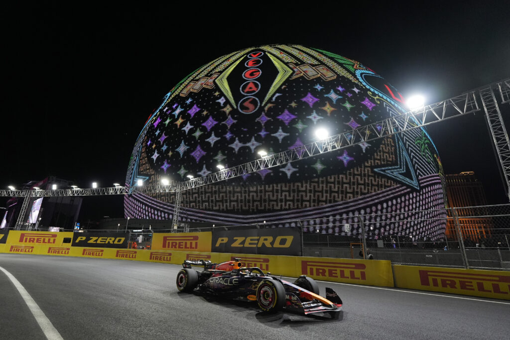 LAS VEGAS — At over 200 mph, every turn is a gamble: Red Bull driver Max Verstappen, of the Netherlands, drives past the Sphere during the Formula One Las Vegas Grand Prix auto race, Saturday, Nov. 18, 2023, in Las Vegas.Photo: Nick Didlick/AP