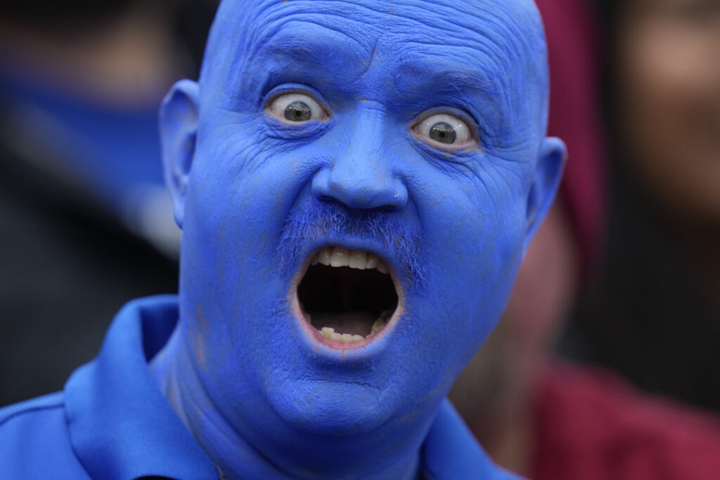 UTAH — When football season is at a high, fashion goes to a new low: A BYU fan shows his support during the first half of an NCAA college football game against Oklahoma Saturday, Nov. 18, 2023, in Provo, Utah.Photo: Rick Bowmer/AP