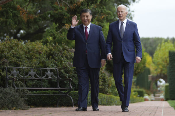 <b>CALIFORNIA — A formidable force, hopefully not a foe, on Biden’s plate:</b> President Joe Biden and China’s President, Xi Jinping, walk in the gardens at the Filoli Estate in Woodside, Calif., Wednesday, Nov. 15, 2023, on the sidelines of the Asia-Pacific Economic Cooperative conference.<br>Photo: Doug Mills/The New York Times via AP, Pool