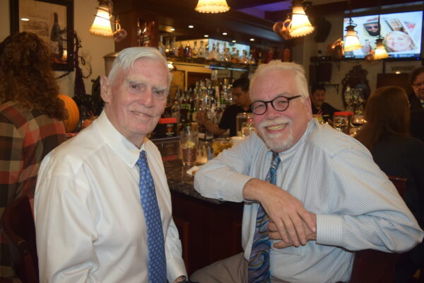 Hon. John G. Ingram (left) and Hon. Vincent Del Giudice at the Bay Ridge Lawyers Association's Continuing Legal Education session on landlord and tenant court proceedings, held at Mama Rao's in Dyker Heights.
