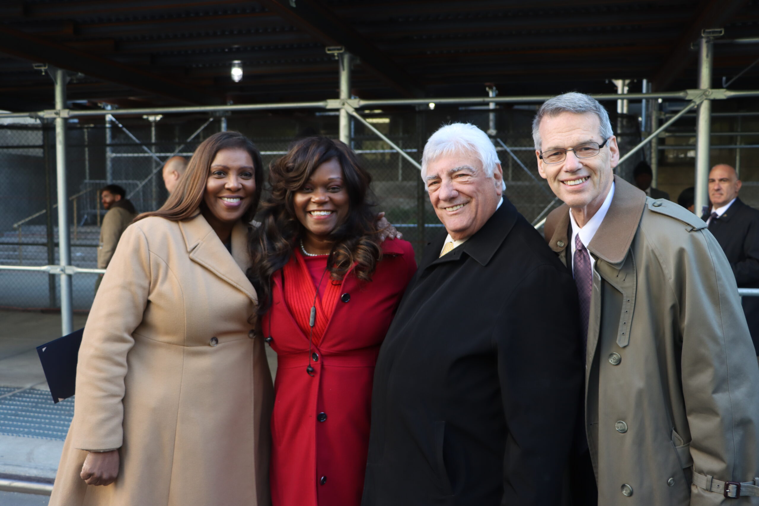 From left to right: Attorney General Letitia James, Assembly Member Rodneyse Bichotte Hermelyn, Hon. Frank Seddio and Hon. Lawrence Knipel, administrative judge of the Kings County Supreme Court, Civil Term at Dennis Quirk sendoff.