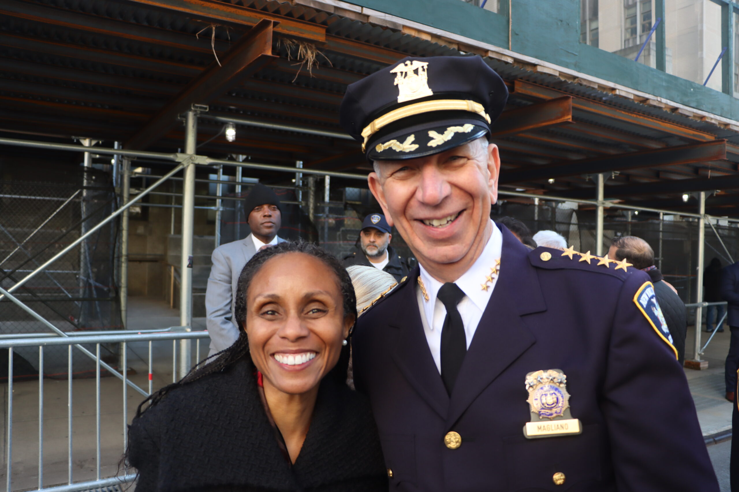 Hon. Tamiko Amaker, deputy chief administrative Judge for Management Support, and Michael Magliano, chief of Public Safety for the NYS Courts sending off Dennis Quirk.