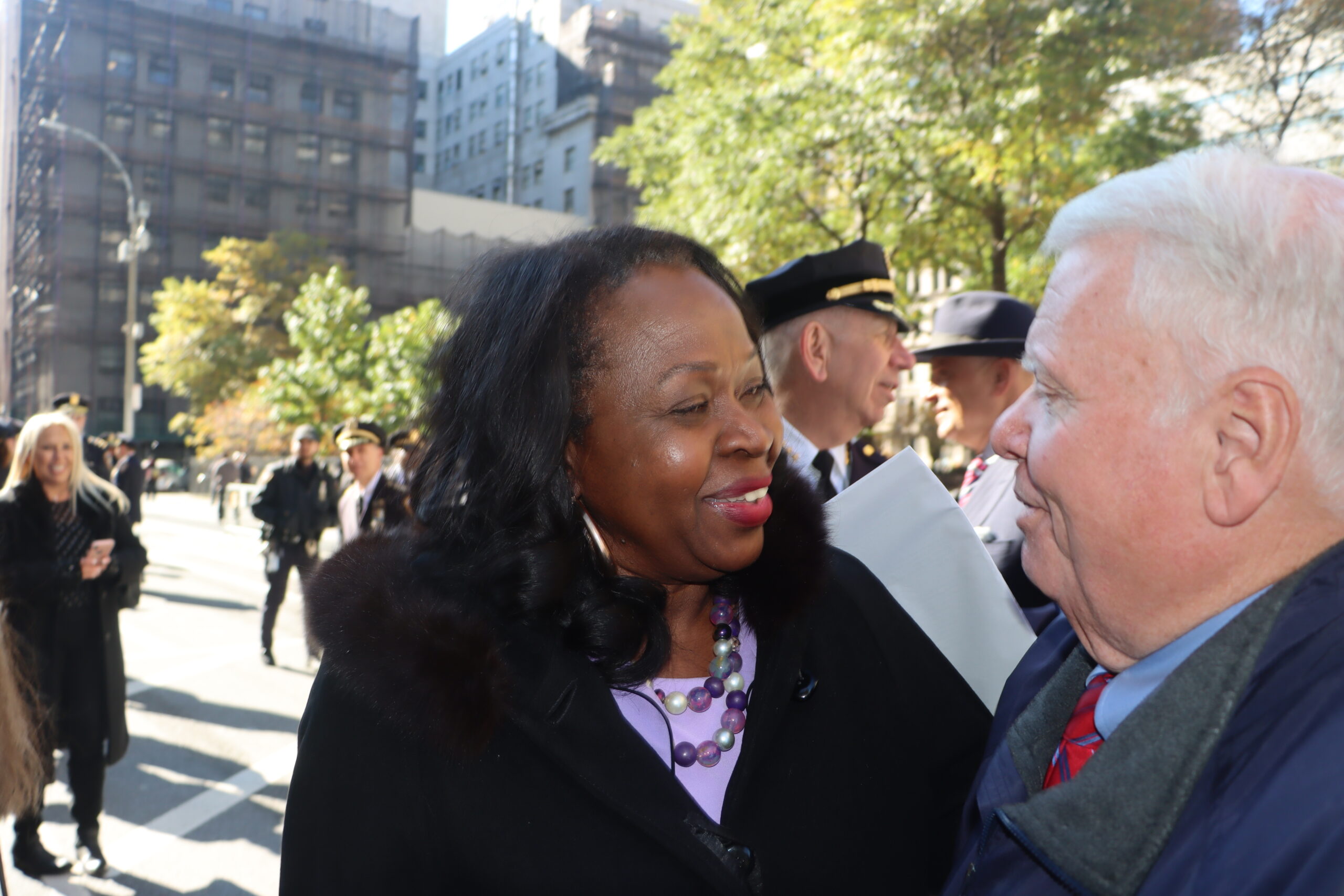 Hon. Sylvia Hinds-Radix, former administrative judge and NYC Corporation Counsel, shares a moment with Dennis Quirk at his retirement ceremony.