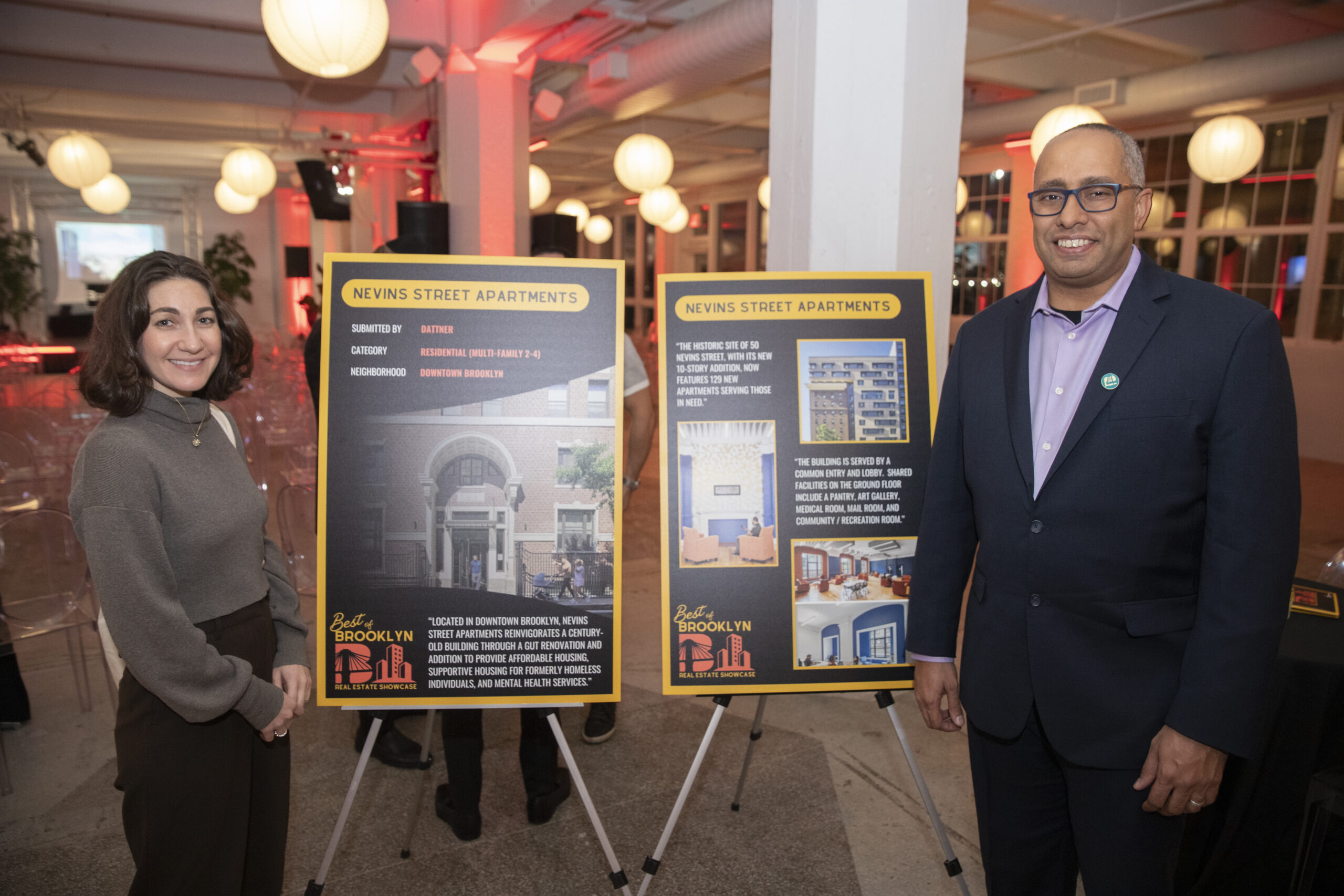 Pascale Baladi (L) and Philippe Martelly (R) with their Projects at Best of Brooklyn Real Estate Showcase.
