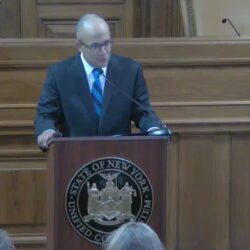 Presiding Justice Hector D. LaSalle, speaking at the Appellate Division symposium on artificial intelligence in Brooklyn.Screenshots via the Appellate Division’s website