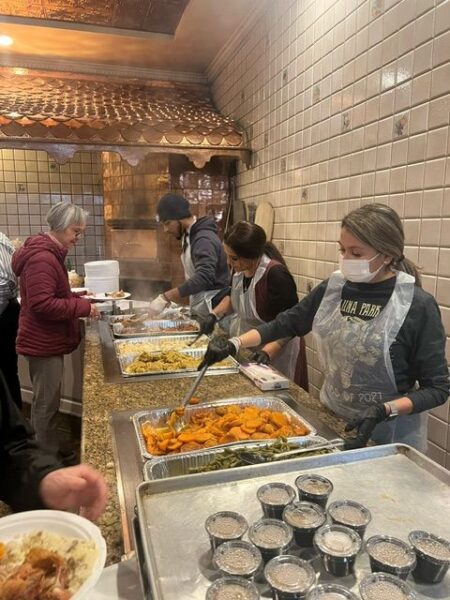 Serving the side dishes to the Thanksgiving meal at Coney Island Gospel Assembly Thanksgiving. Photo credit: Alliance for Coney Island