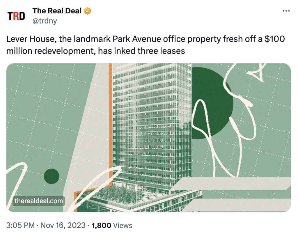 The Real Deal tweet on park ave office building