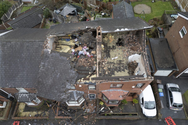 <b>MANCHESTER — Nature’s revenge, in tornado destruction:</b> Damaged houses are seen in the Stalybridge area of Greater Manchester People after a "localized tornado" ripped off roofs and brought down walls as Storm Gerrit continued to impact the country, Manchester, England, Thursday, Dec. 28, 2023.<br>Photo: Jon Super/AP