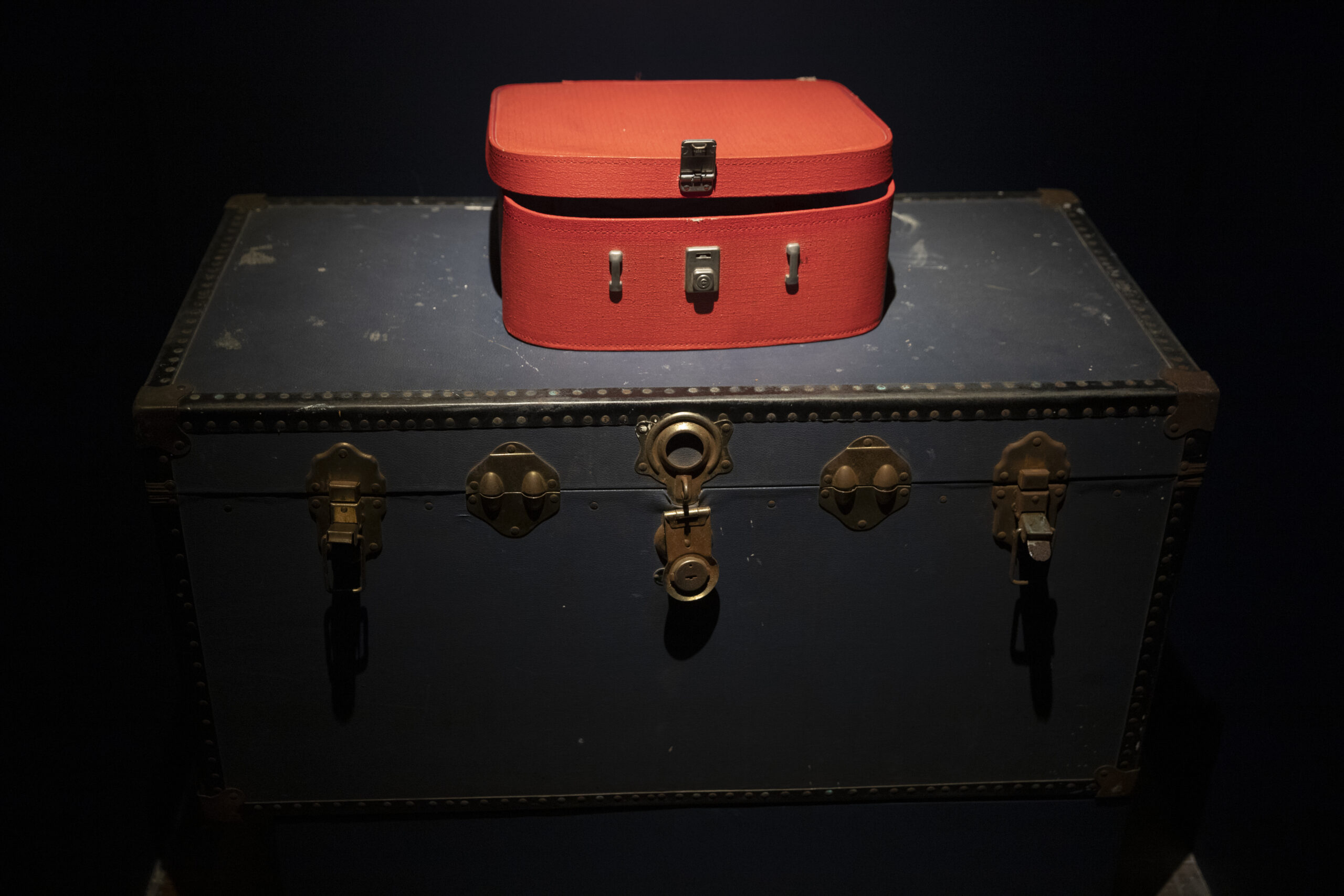 Erica Deeman’s art on display: Suitcases used by Deeman’s mother to create a space for viewers to think about what traditions to bring to the future v.s. what to leave discarded as a segway into Frohman’s exhibit at Climate Futurism panel.