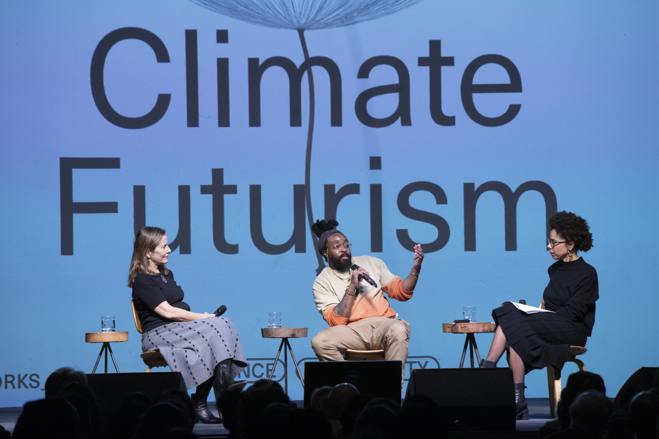 Artist Lek Jeyifous speaks at Climate Futurism panel.