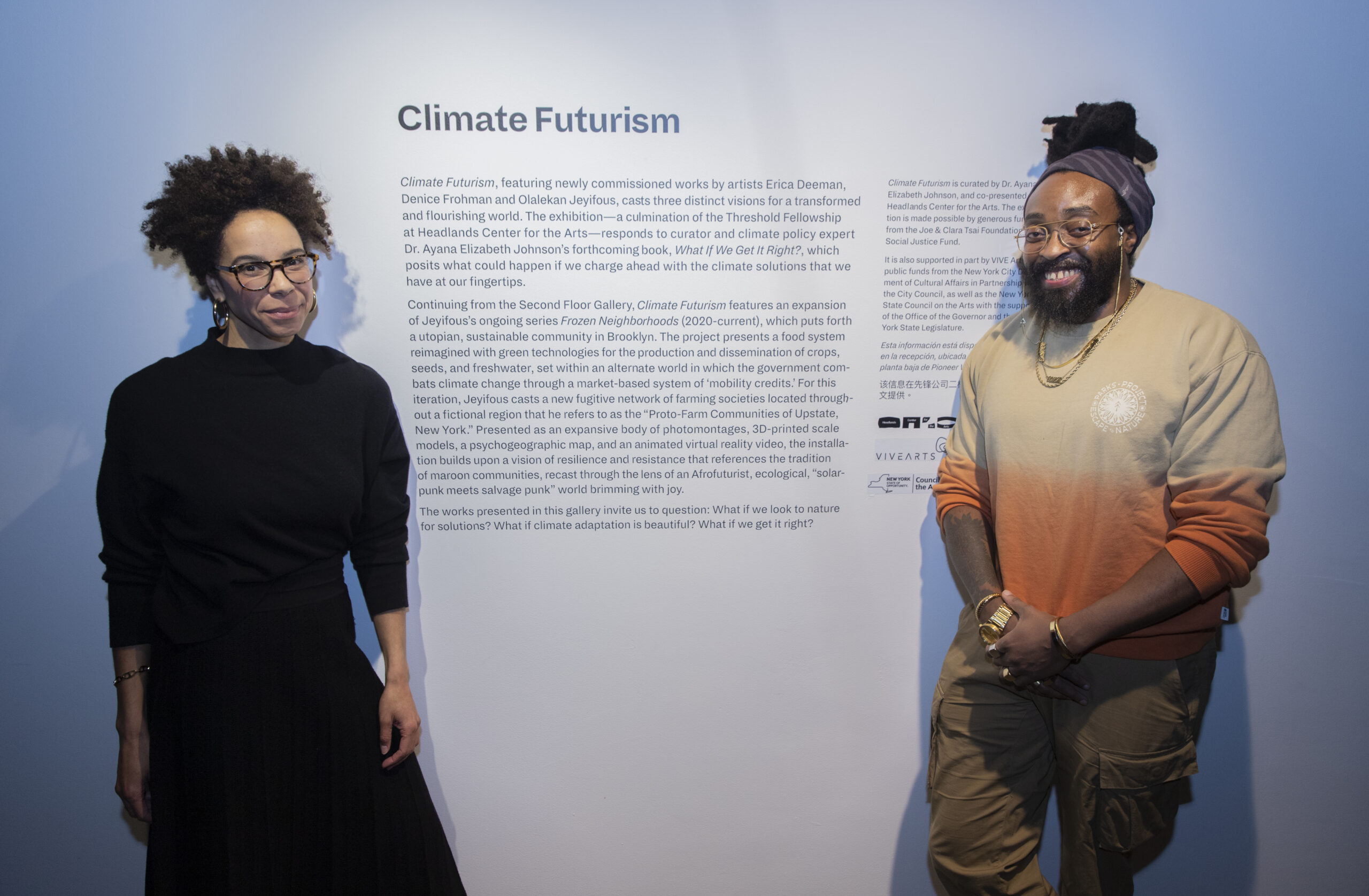 Artist Lek Jeyifous and Panel Leader Ayana Elizabeth Johnson at Climate Futurism panel.