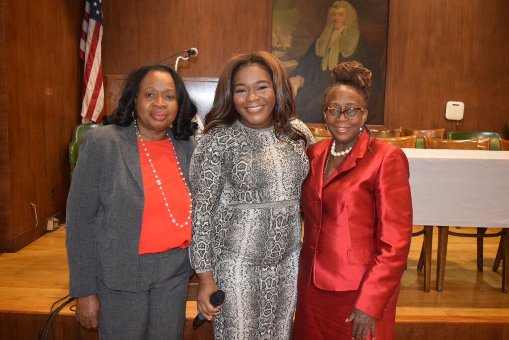 President Jovia Radix (center) with Hon. Sylvia Hinds-Radix (left) presenting an award to Renee Turner Gregory (right) in recognition of her outstanding service and upcoming retirement.Photos: Robert Abruzzese/Brooklyn Eagle