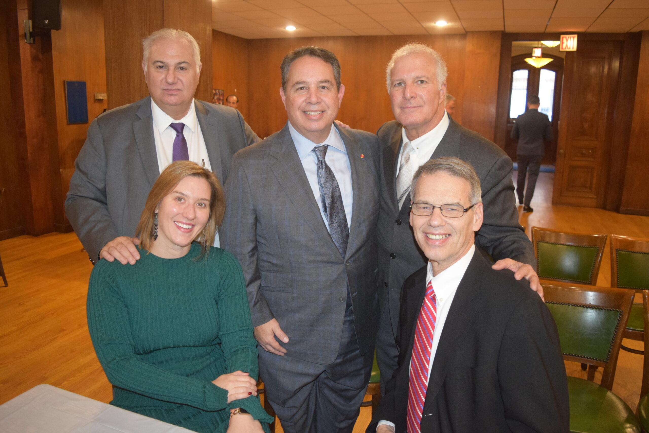 Clockwise from top left: Dean Delianites, Brooklyn Bar Association President Joseph Rosato, Gregory Cerchione, Hon. Lawrence Knipel, administrative judge of the Kings County Supreme Court, Civil Term and Alexis Riley at Catholic Lawyers Guild Advent gathering.