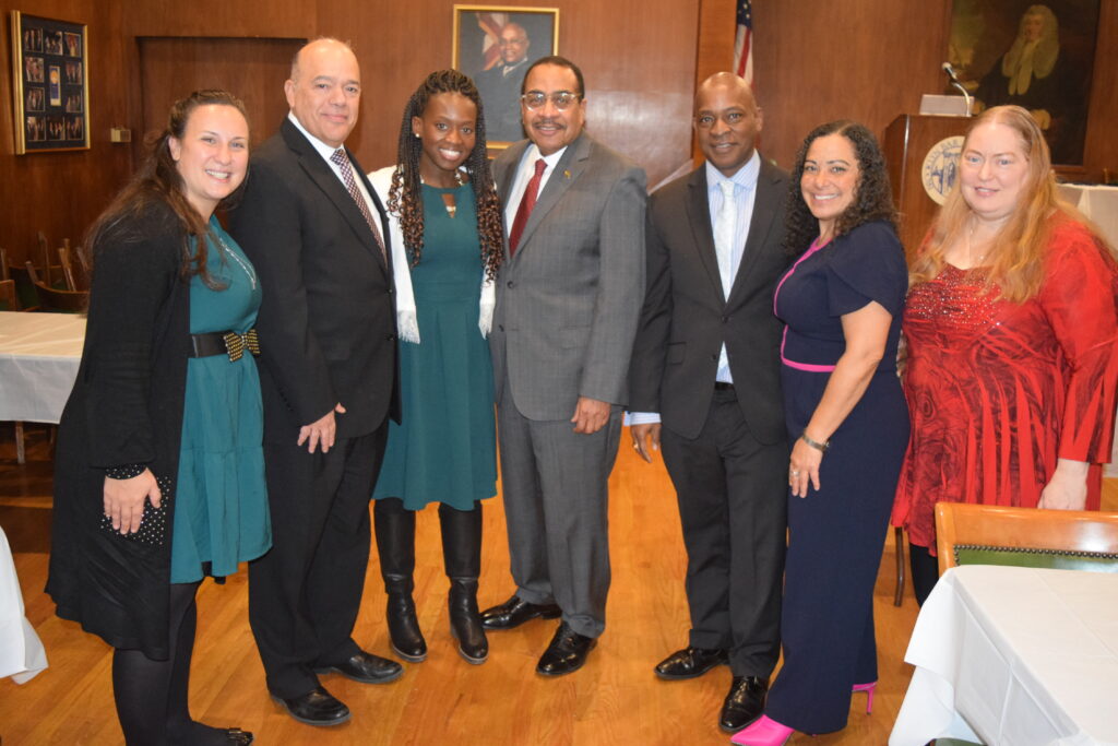 Pictured from left to right: Hon. Maria Aragona, Hon. Francois Rivera, Hon. Betsey Jean-Jacques, Hon. Larry Martin, Hon. Reginald Boddie, Hon. Joanne Quinones and Regina Fitzgerald at Catholic Lawyers Guild Advent gathering.Photos: Robert Abruzzese/Brooklyn Eagle