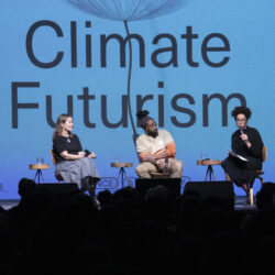 The Climate Futurism panel: (left) Paola Antonelli, Senior Curator of Architecture and Design at MoMA; (middle) Olalekan Jeyifous, interdisciplinary artist and lecturer at Yale; (right) Dr. Ayana Elizabeth Johnson Pioneer Works science scholar.Photos: John McCarten/Brooklyn Eagle