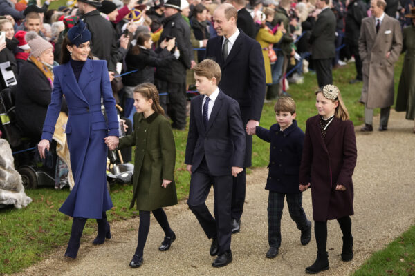 <b>NORFOLK — Royals pay public tribute to Christmas:</b> Britain's Kate, Princess of Wales, Princess Charlotte, Prince George, William, the Prince of Wales, Prince Louis and Mia Tindall arrive to attend the Christmas day service at St Mary Magdalene Church in Sandringham in Norfolk, England, Monday, Dec. 25, 2023.<br>Photo: Kin Cheung/AP