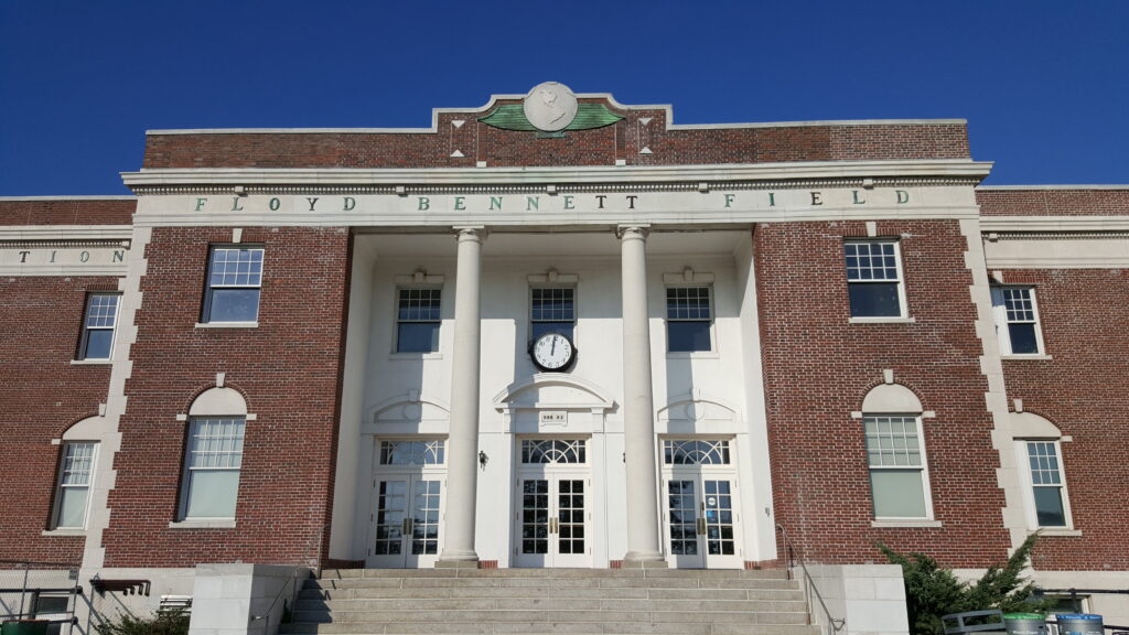 The administration building at Floyd Bennett Field in Flatlands, Brooklyn. Floyd Bennett served first as a commercial airport, then as a military airport, until the 1970s.Photo courtesy of National Parks Service