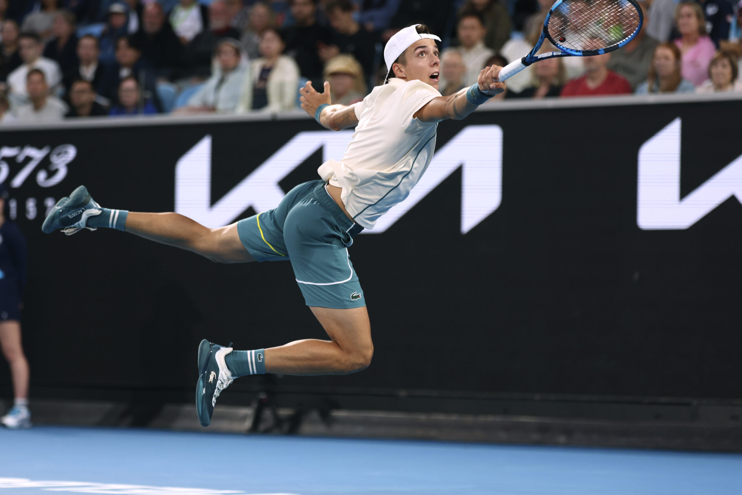 MELBOURNE — This is harder than catching a frisbee…: Arthur Cazaux of France plays a backhand return to Holger Rune of Denmark during their second-round match at the Australian Open tennis championships at Melbourne Park, Melbourne, Australia, Thursday, Jan. 18, 2024.Photo: Asanka Brendon Ratnayake/AP