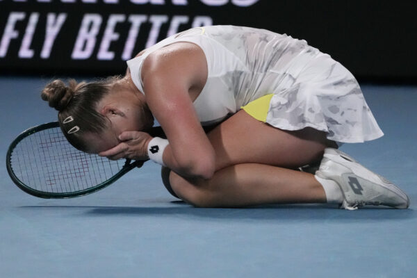 MELBOURNE — War on the courts — it’s Russia versus Kazakhstan: Anna Blinkova of Russia reacts after defeating Elena Rybakina of Kazakhstan in their second-round match at the Australian Open tennis championships at Melbourne Park, Melbourne, Australia, Thursday, Jan. 18, 2024.Photo: Andy Wong/AP