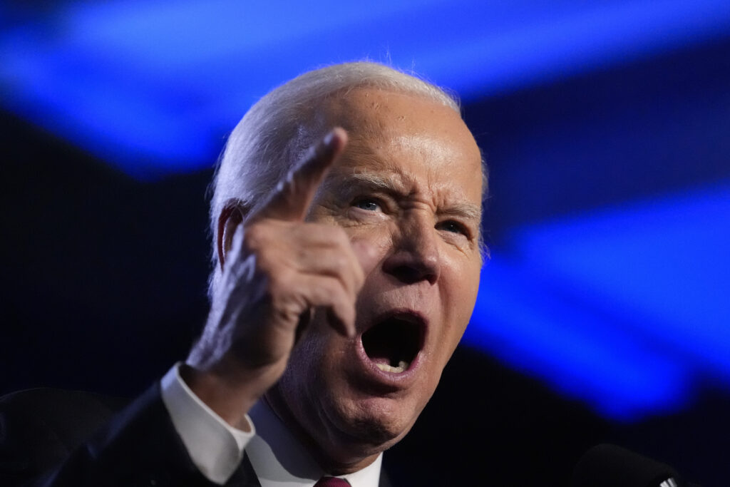 <b>WASHINGTON, D.C. — So outraged, emphatic and dramatic, he’s almost turning red:</b> President Joe Biden speaks during a United Auto Workers' political convention on Wednesday, Jan. 24, 2024, in Washington.<br>Photo: Alex Brandon/AP