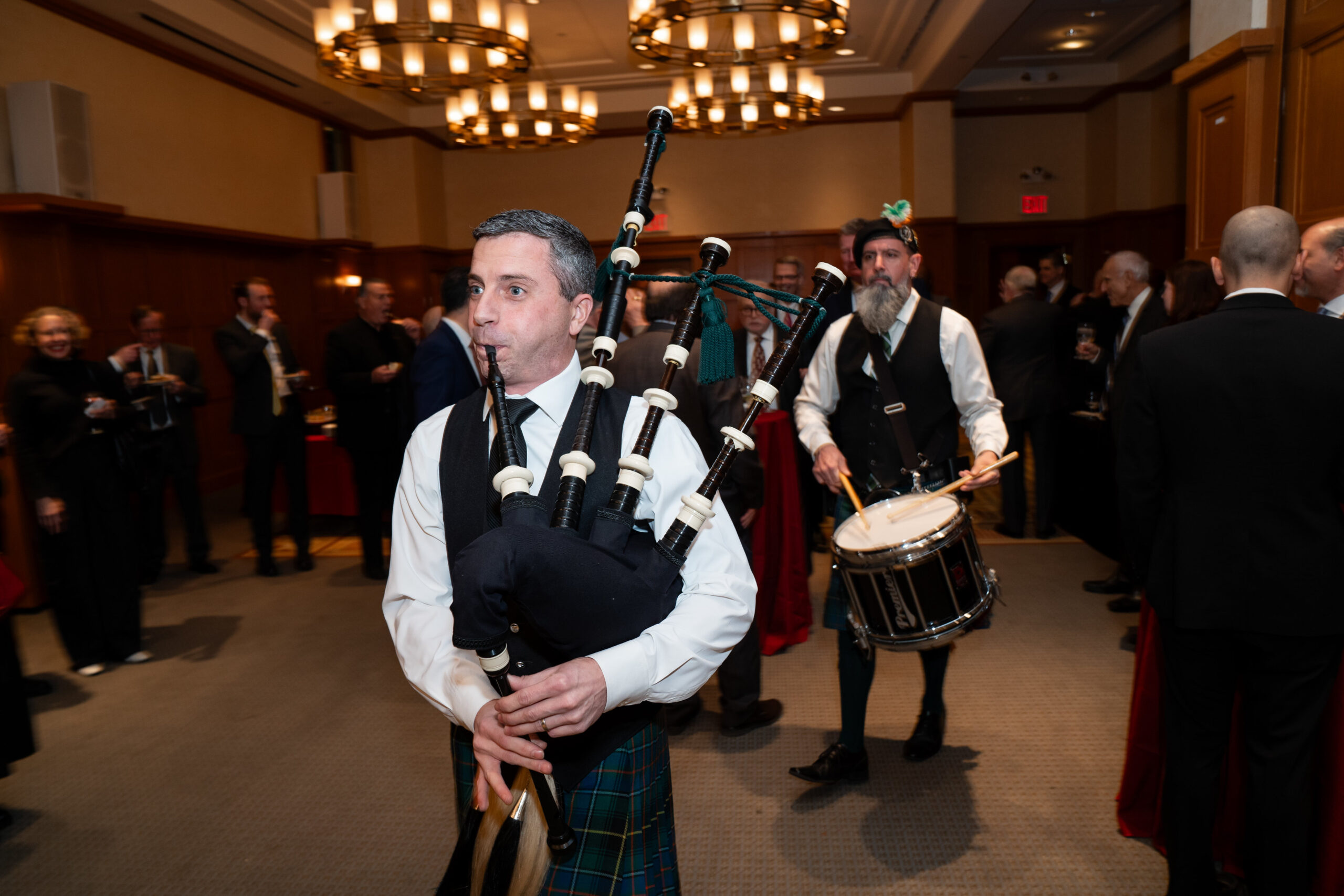 William Gillen, a past president of the Bay Ridge Lawyers Association, led the bagpipe processional at Graham's swearing-in.Photo courtesy of Brooklyn Law School
