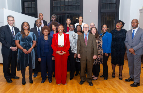 Justice Bourne-Clarke stands united with fellow members of Brooklyn's judiciary at the induction ceremony.