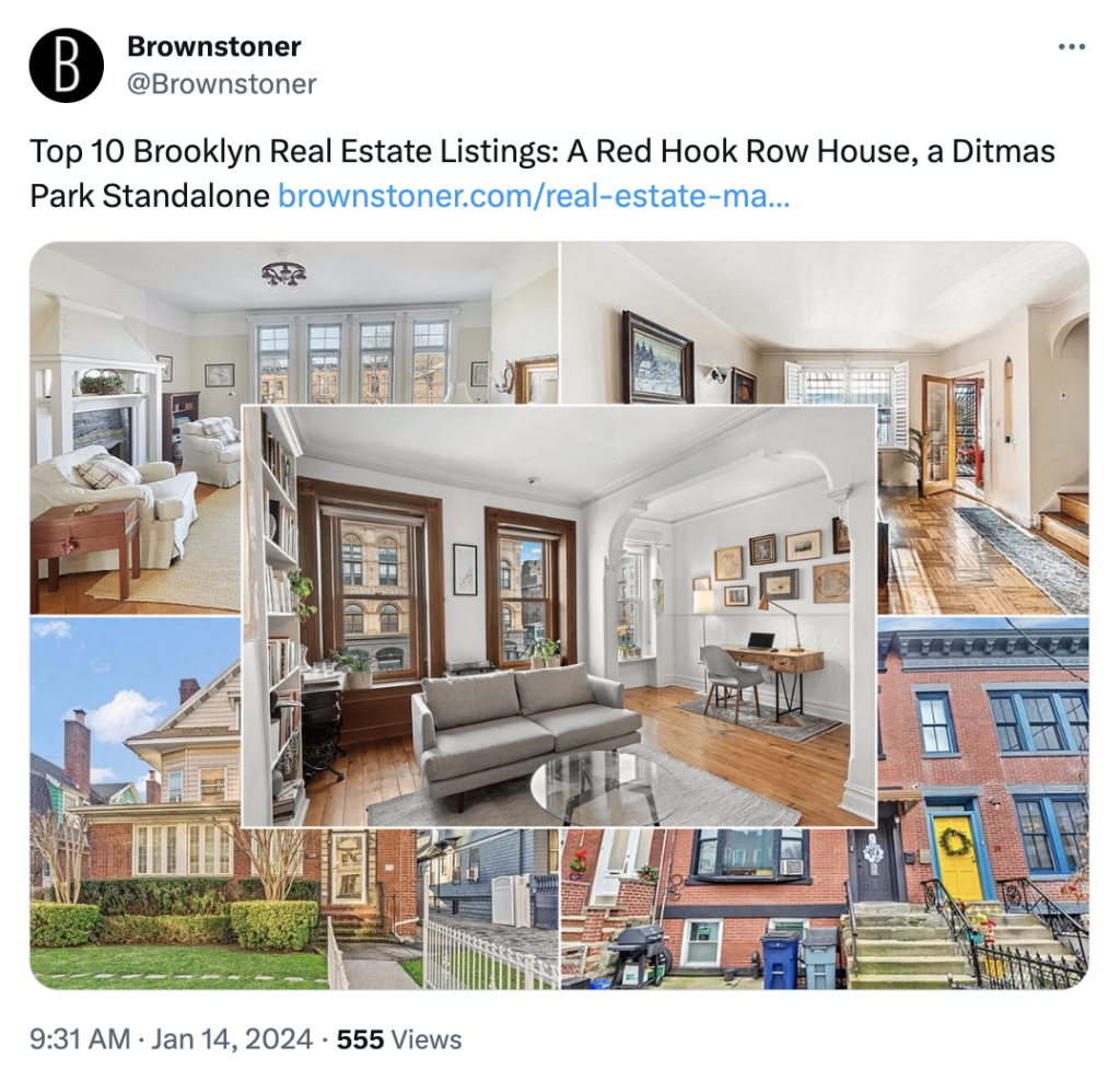 Brownstoner tweet about Brooklyn Real estate listings.