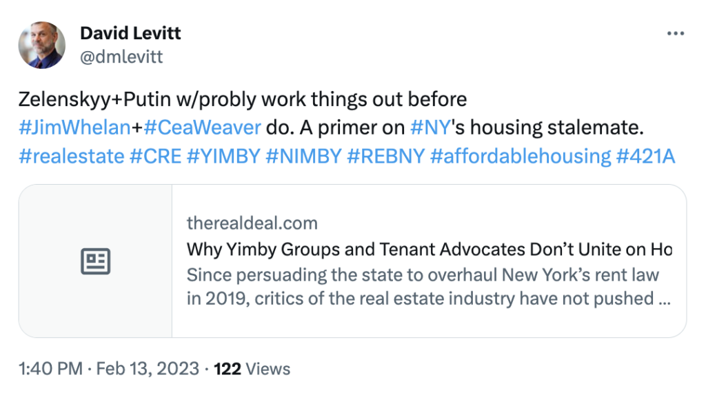 David Levitt tweet about yimby groups