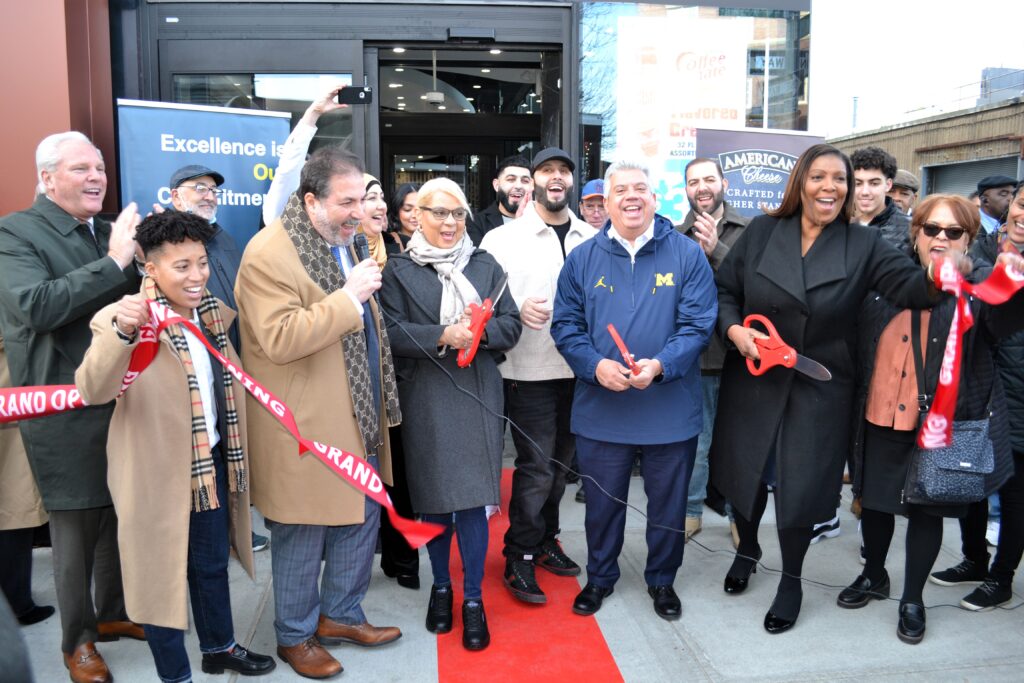 Members of the Widdi family and elected officials cut the ribbon for the grand opening of a long-awaited new Foodtown supermarket in Bushwick.