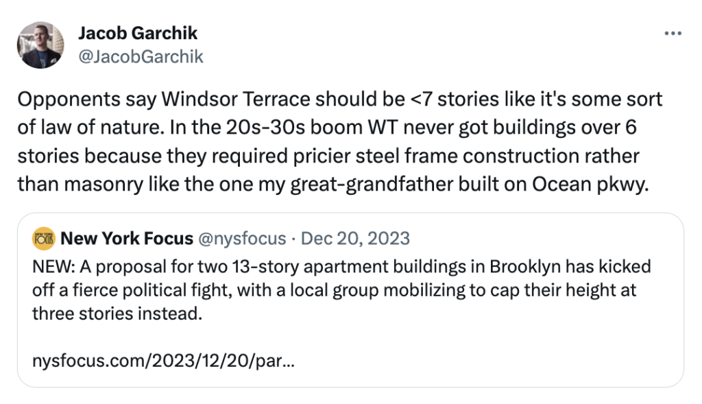 Jacob Garchik tweet about Windsor Terrace
