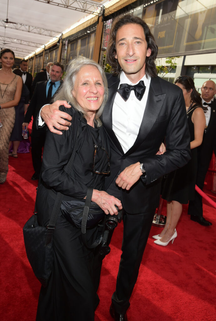 Sylvia Plachy, left, and her son, Adrien Brody arrive at the 67th Primetime Emmy Awards on Sunday, Sept. 20, 2015, at the Microsoft Theater in Los Angeles.<br srcset=