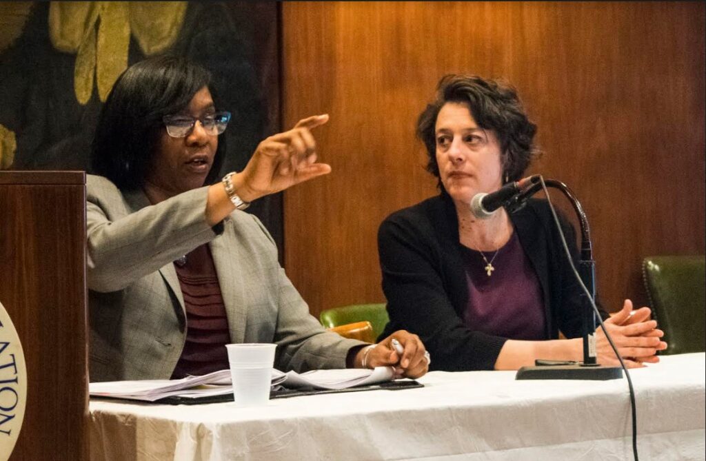 Coleen Babb (left) and Justice Dineen Riviezzo at a KCCBA meeting.Photo: Robert Abruzzese/Brooklyn Eagle