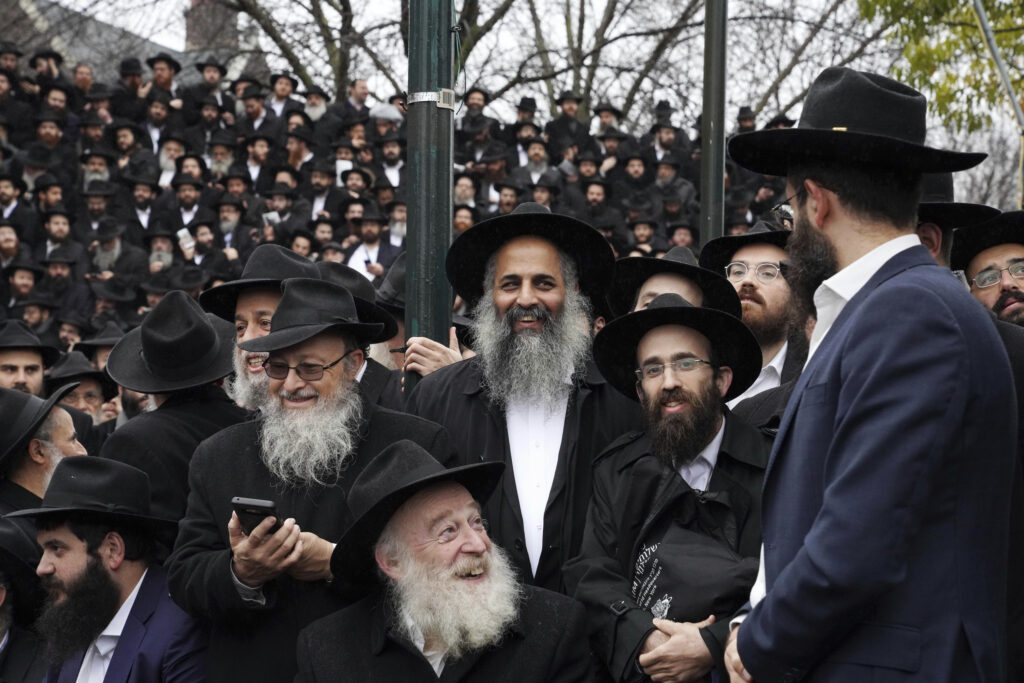 Hasidic leaders gather for an annual group photo outside of the Chabad-Yubavitch Worldwide headquarters