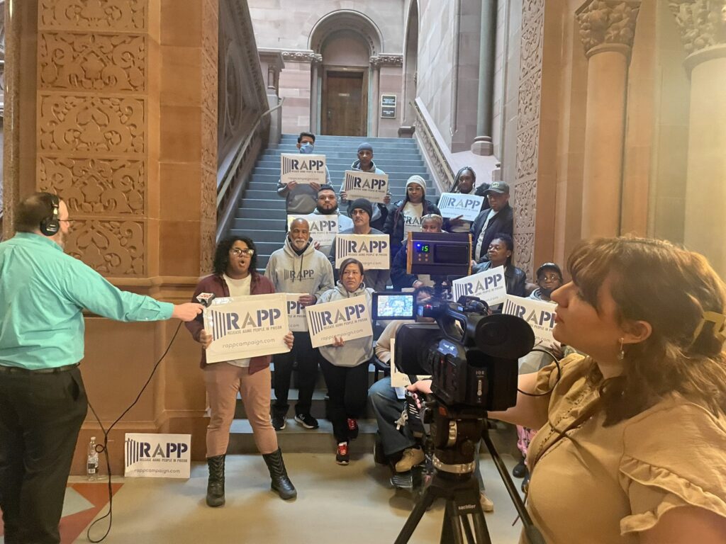 Advocates from the Release Aging People in Prison Campaign rally at the Capitol on the first day of the NY Legislative Session, urging lawmakers to pass parole reform and justice legislation to enhance community safety and address mass incarceration.Photo courtesy of RAPP
