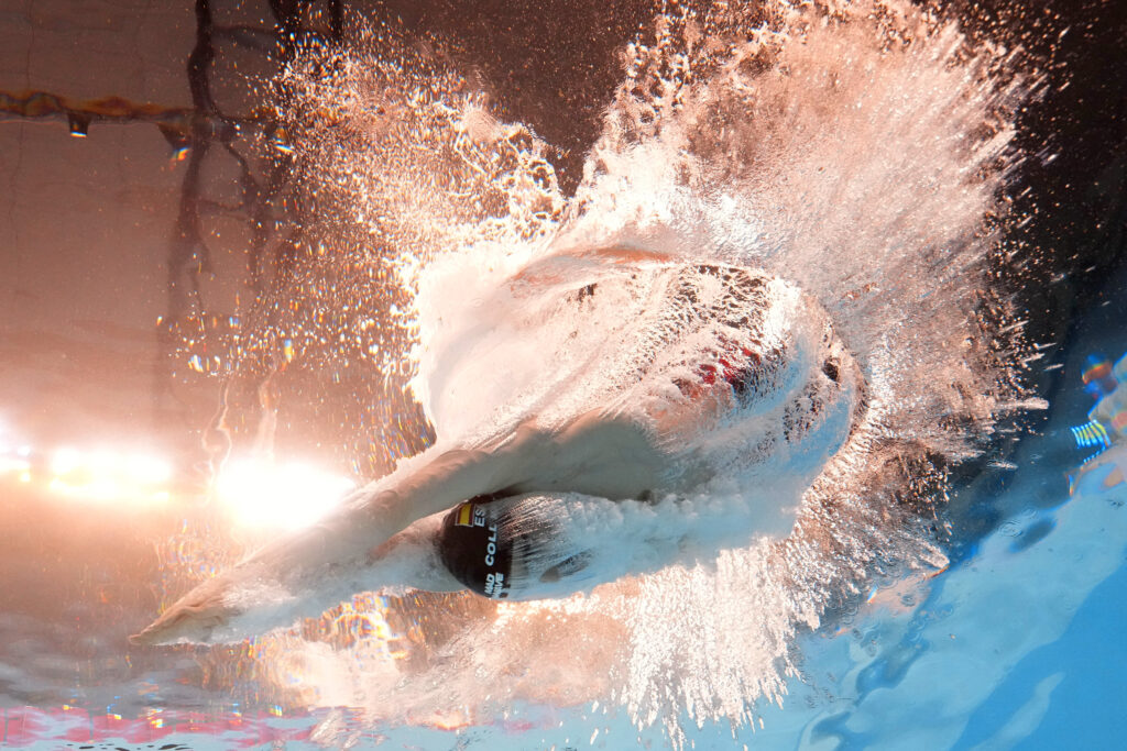 QATAR — Dramatic light distortions underwater: Carles Coll Marti of Spain competes in the men's 200-meter breaststroke heat at the World Aquatics Championships in Doha, Qatar, Thursday, Feb. 15, 2024.Photo: Lee Jin-man/AP