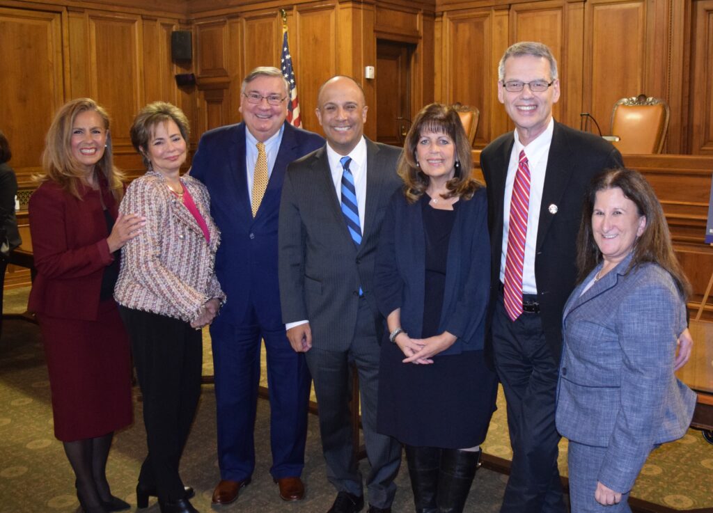 The Brooklyn Women’s Bar Association held its annual Judiciary Night at the Appellate Division, Second Department last month. Pictured from left to right: Hon. Connie Mallafre Melendez, Helene Blank, Hon. Matthew D’Emic, Hon. Hector LaSalle, Hon. Deborah Kaplan, Hon. Lawrence Knipel, and Meryl Schwartz.Photos: Kimberly Castro Oliver/Brooklyn Eagle