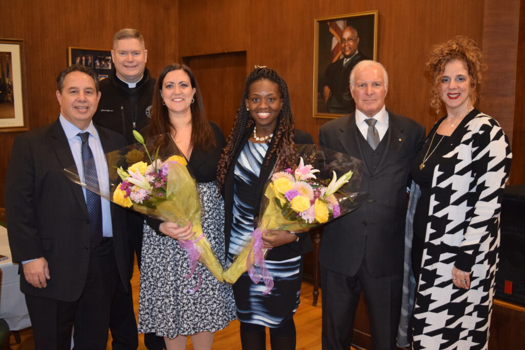 Pictured from left to right: Joseph Rosato, president of the Brooklyn Bar Association, Very Rev. Patrick Keating, Margherita Racanelli, Hon. Betsey Jean-Jacques, Gregory Cerchione, and Yolanda Guadagnoli, president of the Columbian Lawyers Association of Kings County.