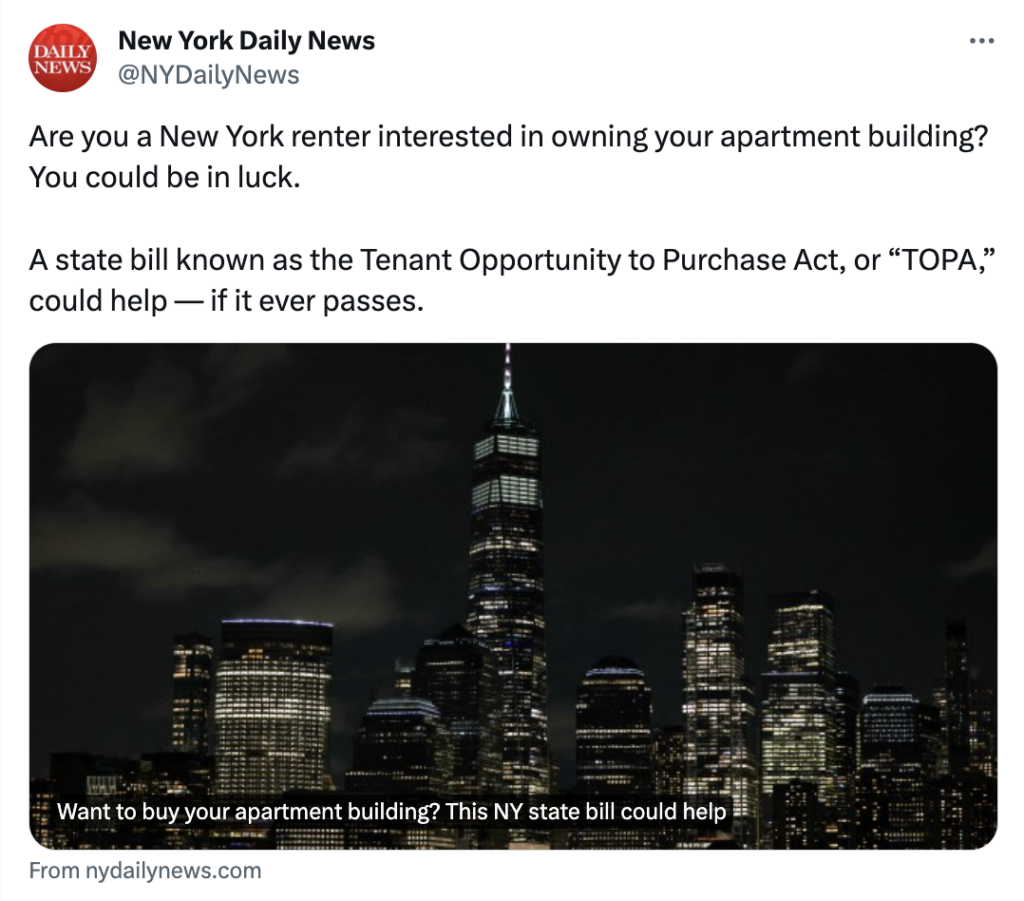Daily News post about owning a building