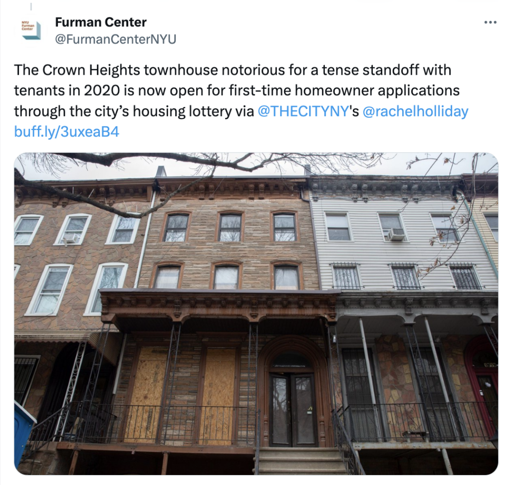 Furman Center post about Crown Heights townhouse