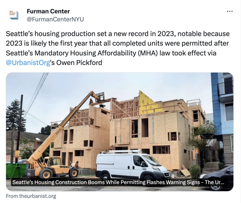 Furman Center post about Seattle's housing production