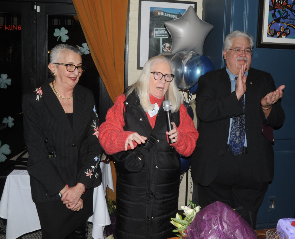 From left: Zoe Koutsoupakis, vice president and founder, Holy Cross Brooklyn Outreach Center; Penny Santo, president of Liberty Kiwanis Club and lieutenant governor-elect; and honoree Sarantos Vallas.