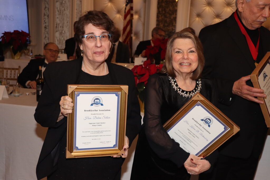 Hon. Karen Rothenberg (right), now retired, pictured with Hon. Debra Silber.Photo: Mario Belluomo/Brooklyn Eagle