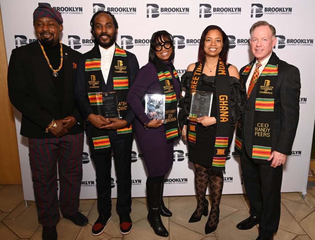From left to right: Jerry Kwabena Kansis, Ghanian/African Diaspora Leader; Atiba T. Edwards, President & CEO Brooklyn Children’s Museum; Tiffany Joy Murchison, founder of TJM Media; Lishawn Alexander, founder of Lishawn’s Cupcakes and Lishawn’s Consulting; and Randy Peers, President and CEO of the Brooklyn Chamber of Commerce.Photos: Colin Williams