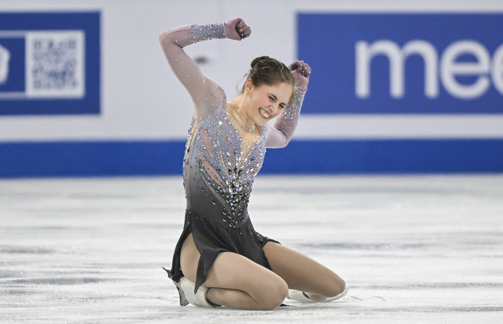 MONTREAL — Utter relief — the completion of a display of technical skills: Isabeau Levito, of the United States, reacts at the end of her short program at the World Figure Skating Championships in Montreal, Wednesday, March 20, 2024.Photo: Graham Hughes/The Canadian Press via AP