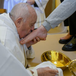 ROME — Contrition, tradition, purgation — harking back to powerful imagery from the story of Jesus: In this image made available by Vatican Media, Pope Francis kisses the foot of a woman inmate of the Rebibbia prison on the outskirts of Rome on Holy Thursday, March 28, 2024, a ritual meant to emphasize his vocation of service and humility. The Holy Thursday foot-washing ceremony is a hallmark of every Holy Week and recalls the foot-washing Jesus performed on his 12 apostles at their last supper together before he was crucified.Photo: Vatican Media via AP, HO