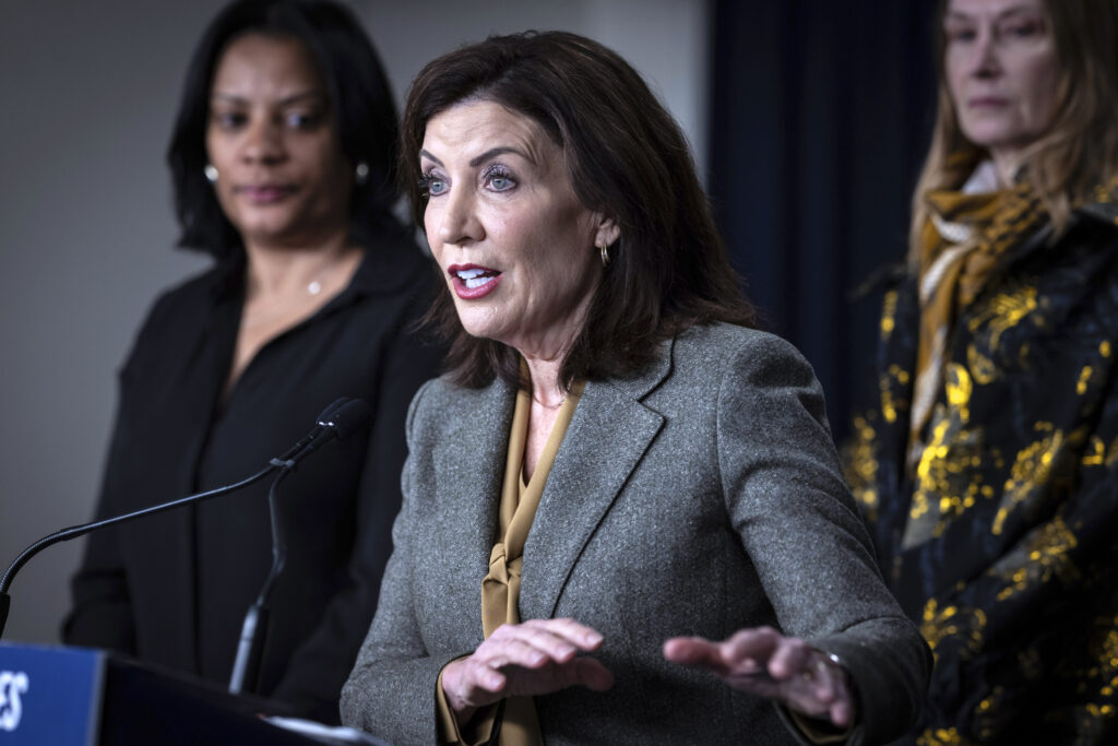 Gov. Kathy Hochul, whose proposed budget could significantly reduce access to legal representation for low-income New Yorkers, sparking widespread concern among legal aid organizations.Photo: Stefan Jeremiah/AP