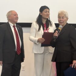 Honoree Eileen LaRuffa (right) accepting her award from Assemblyman William Colton and Councilmember Susan Zhuang. Brooklyn Eagle Photos by Wayne Daren Schneiderman