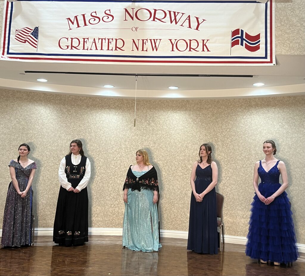 2024 Miss Norway contestants (from left): Katherine Chuliver, Amanda Luzniak, Kirstin Elise Nilsen, Grace Reinertsen, and Baylyn Shankman at Miss Norway 2024.